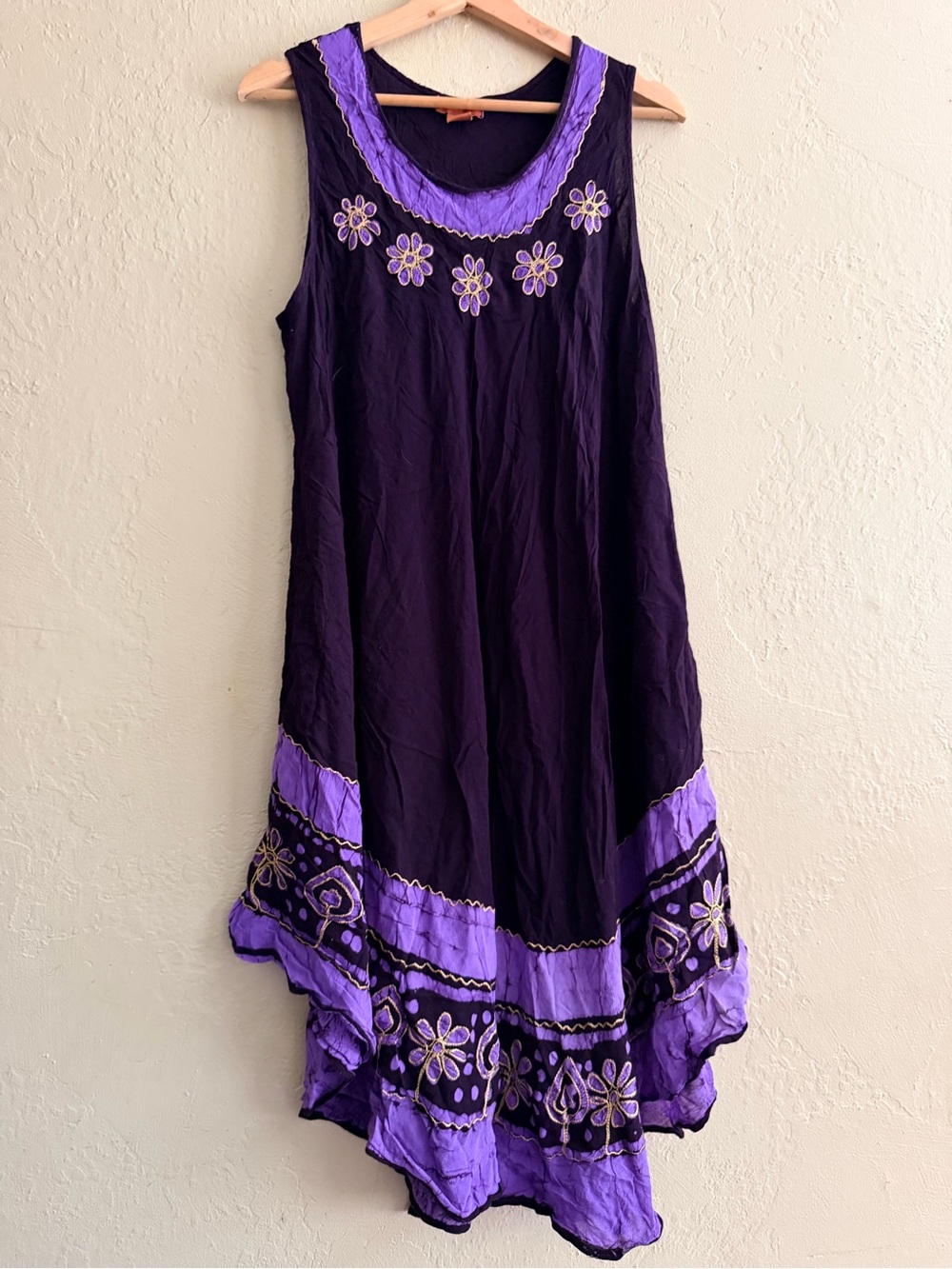 Sakkas Purple Two-Tone Asymmetrical Floral Embroidered Dress